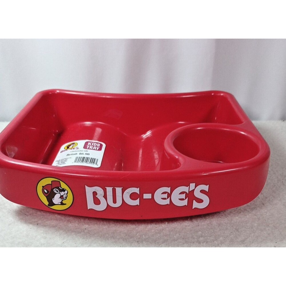 Buc-ee’s Kids Meal/Snack Tray With Built In Cup Holder Red Plastic Bucees Logo